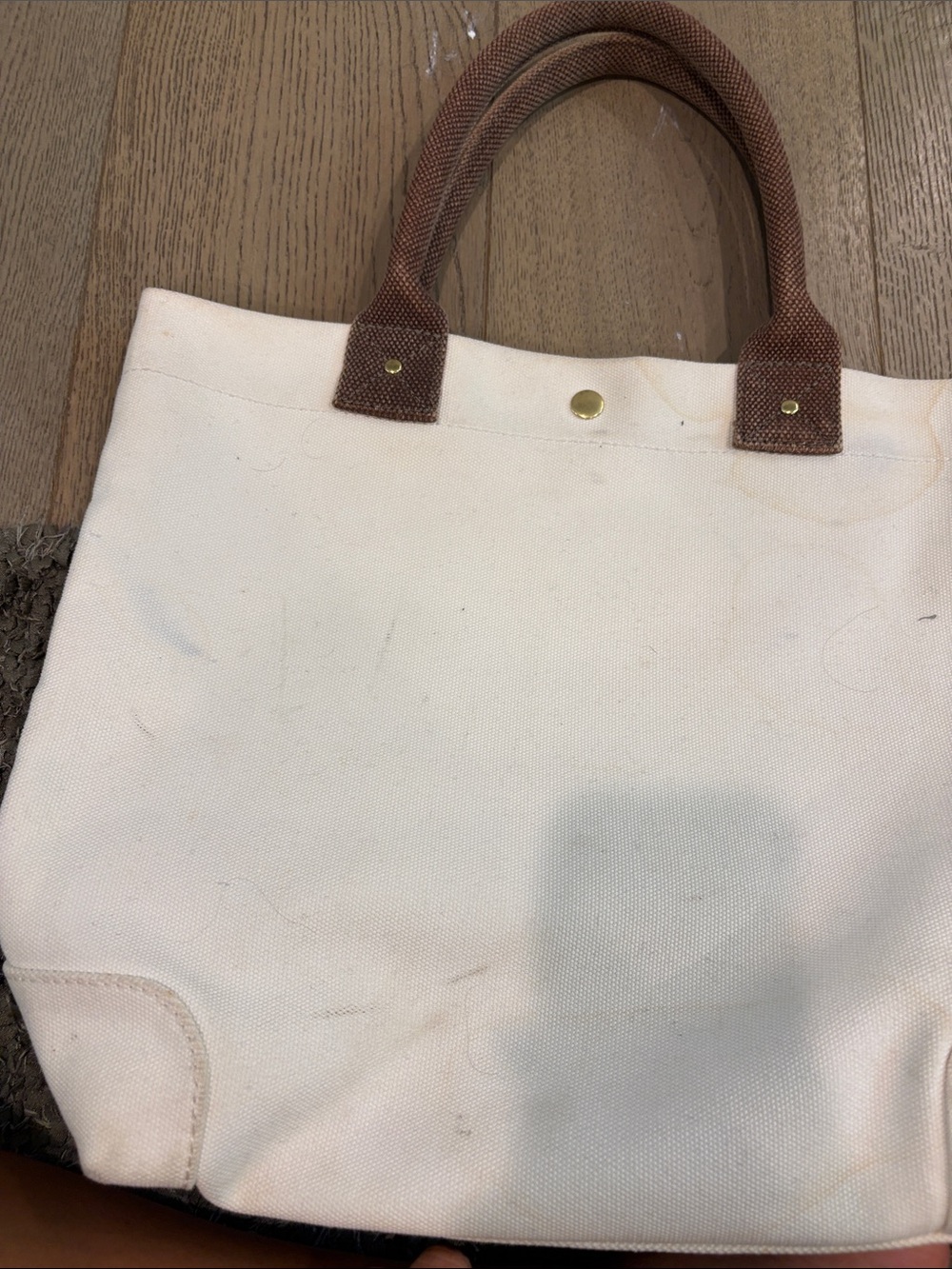 J Crew Canvas Tote Bag with Brown Handles - White - Picture 12 of 16